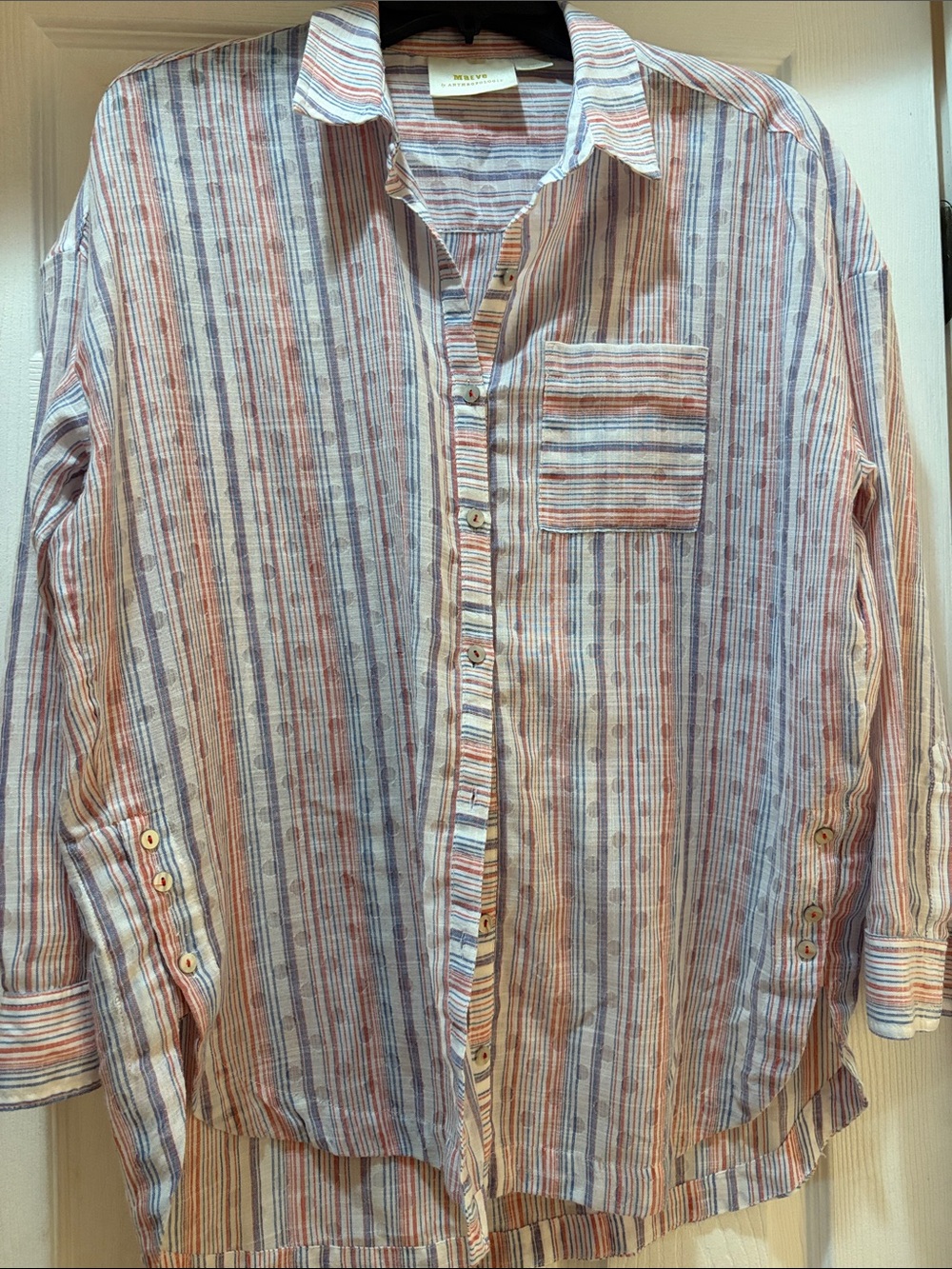 Maeve Lightweight oversized Striped Button-Up Shirt - Multi-Color